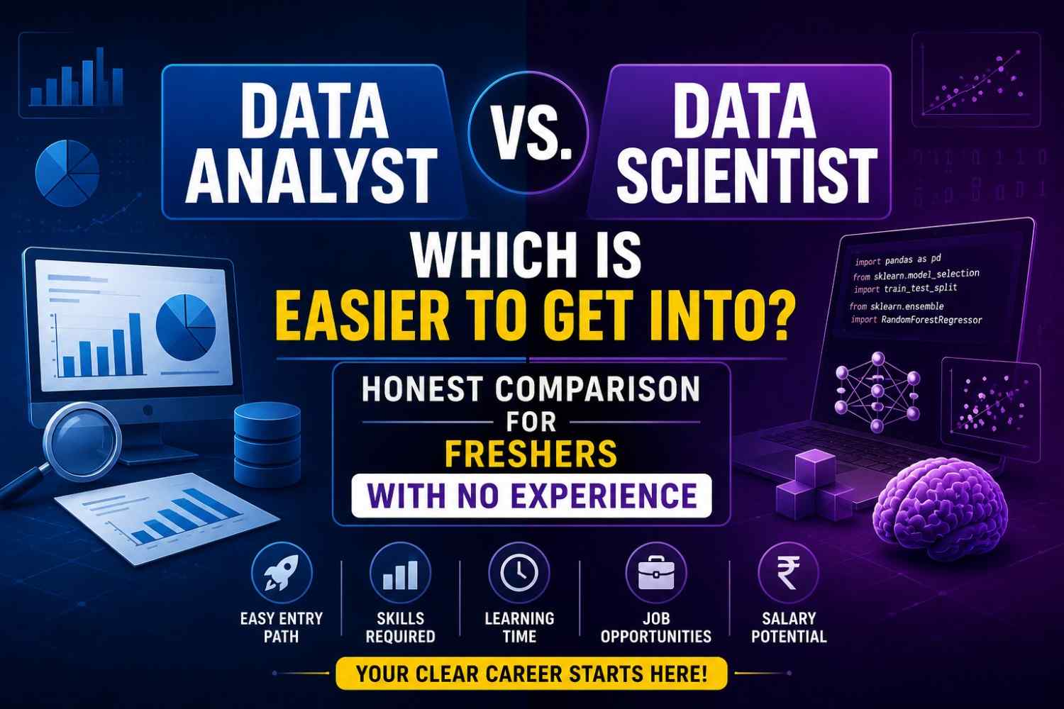 Data Analyst vs. Data Scientist: Which Is Easier to Get Into? — Honest Comparison for Freshers With No Experience