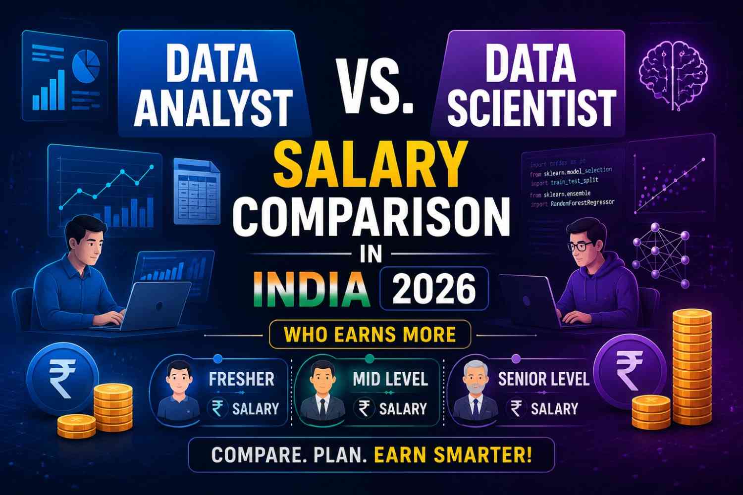 Data Analyst vs. Data Scientist Salary Comparison in India 2026 — Who Earns More at Fresher, Mid and Senior Levels